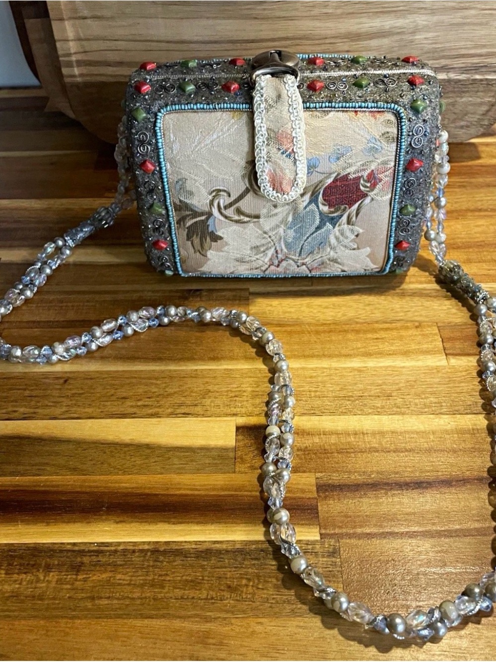 Mary Frances Floral Beaded Hobo Bag - Cream, Red, Green, Blue